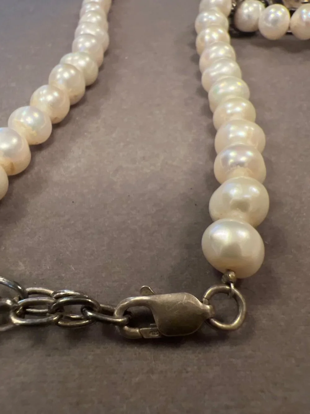Handcrafted Pearl Necklace With Intricate abalone and Silver Pendant  Art Deco